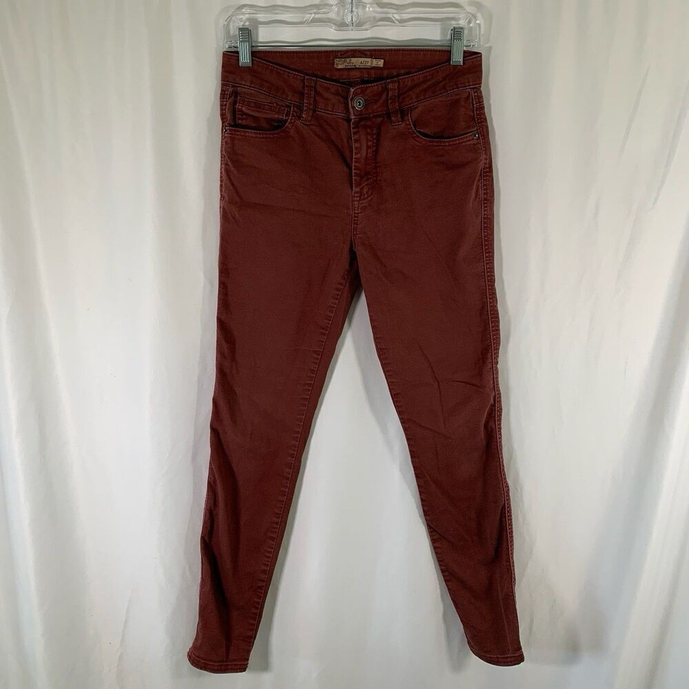 Prana Jeans Women's 4 27 Red Denim Mid Rise Organic Cotton Button Zip